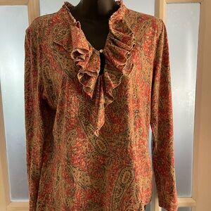 Ralph Lauren Red and Tan Paisley soft cotton knit Blouse